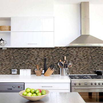 MS International 12" x 12" Emperador Dark Polished Splitface Marble Mosaic