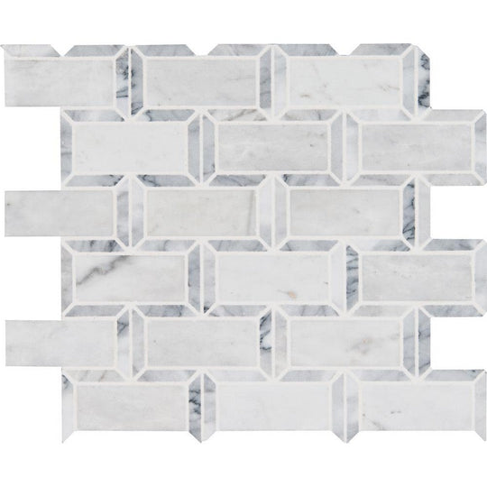 MS International Arabescato Carrara 12" x 12" Polished Marble Framework Brick 2x4 Mosaic