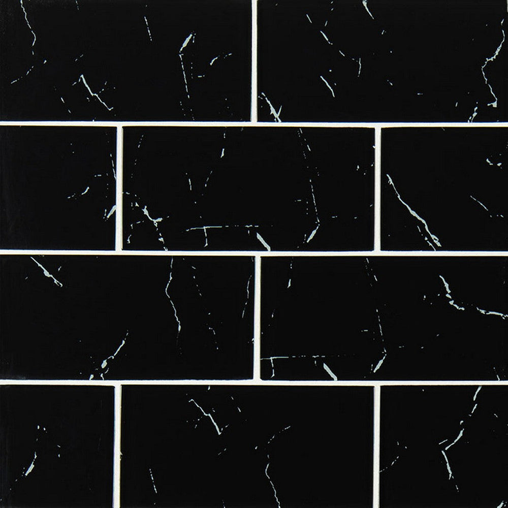 MS International Nero Marquina 3" x 6" Glossy Glass Tile