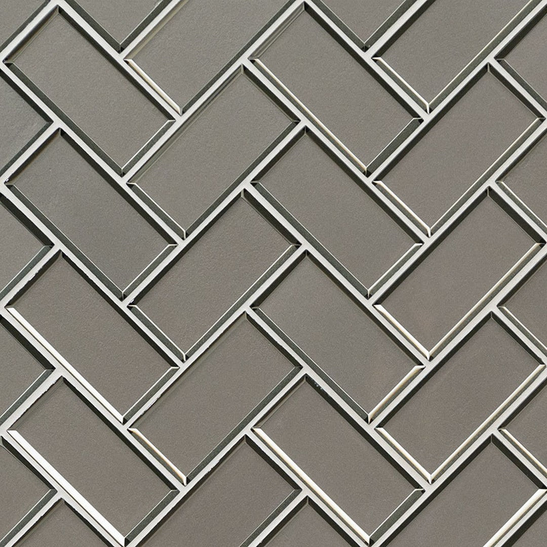 MS International Champagne 11.08" x 13.86" Glossy Glass Herringbone 2x4 Mosaic