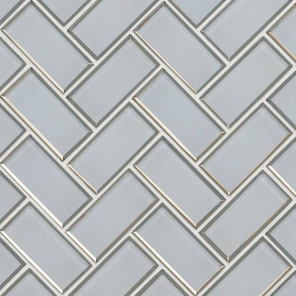 MS International Ice Bevel 11.08" x 13.86" Glossy Glass Herringbone Mosaic