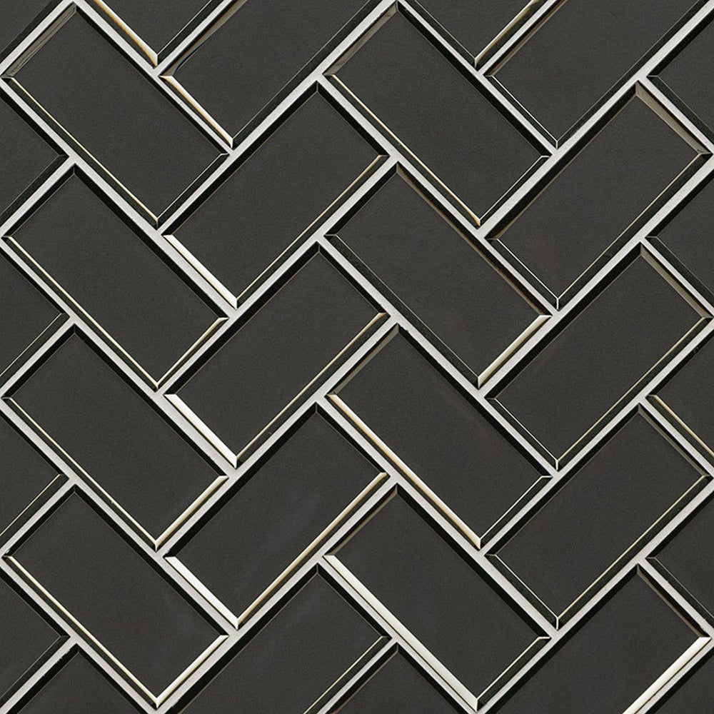 MS International Metallic Gray 11.08" x 13.86" Glossy Glass Herringbone 2x6 Mosaic