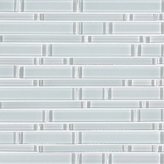 MS International Ice 12" x 12" Mixed Finish Glass Linear Mosaic