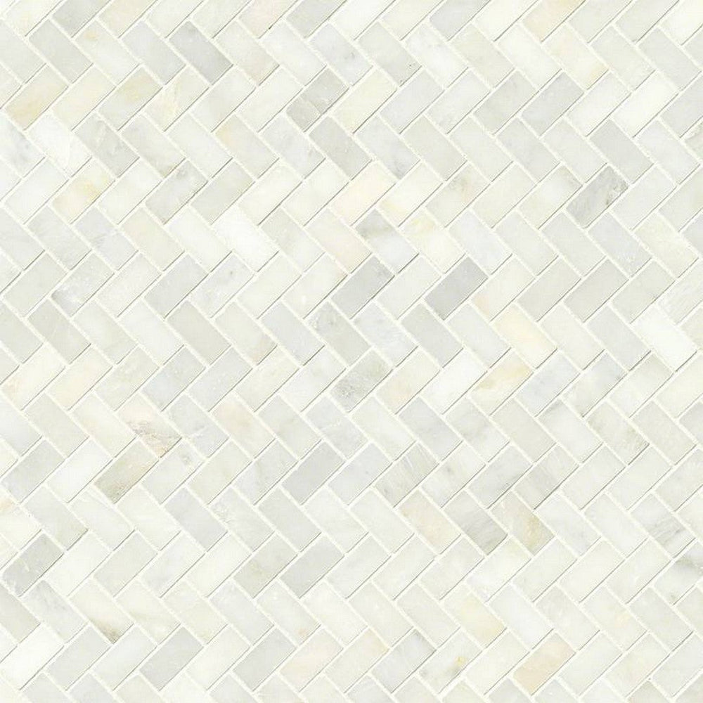 MS International Greecian White 12" x 12" Polished Marble Herringbone 1x3 Mosaic