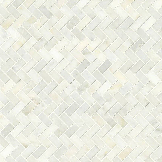 MS International Greecian White 12" x 12" Polished Marble Herringbone 1x3 Mosaic