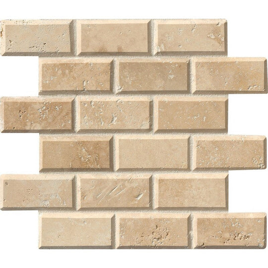 MS International Tuscany Ivory 12" x 12" Honed Travertine Beveled Brick 2x4 Mosaic