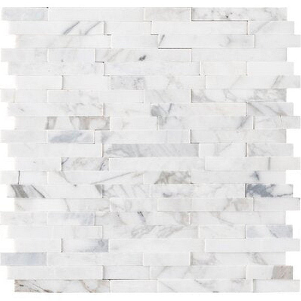 MS International Calacatta Cressa 12" x 12" Textured Marble Peel & Stick Linear Wall Mosaic