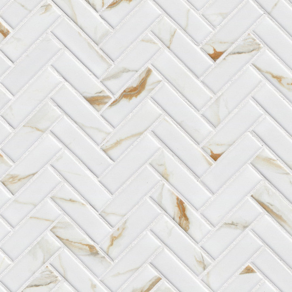 MS International 11" x 12" Calacatta Gold Matte 1X3" Herringbone Porcelain Mosaic