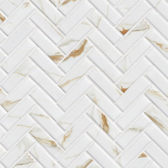 MS International 11" x 12" Calacatta Gold Matte 1X3" Herringbone Porcelain Mosaic