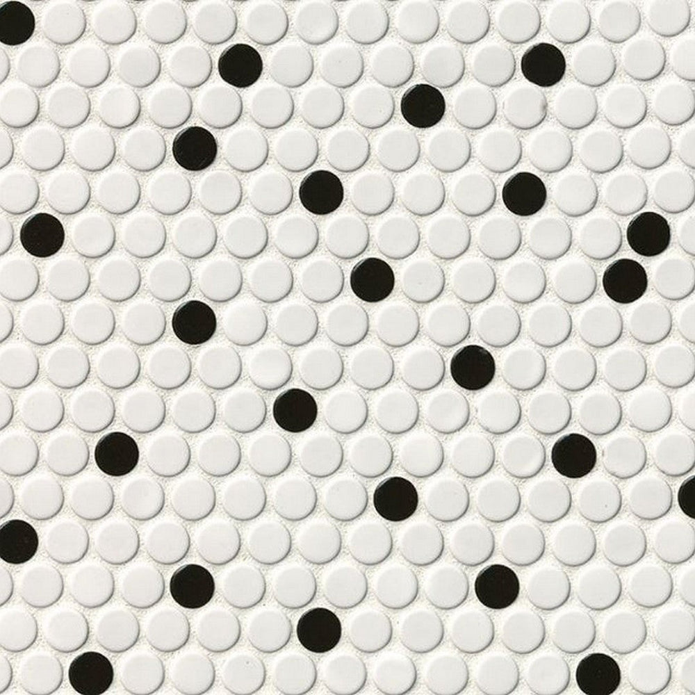 MS International White And Black 12" x 13" Glossy Porcelain Penny Round Mosaic