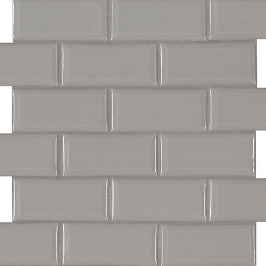 MS International Gray Beveled 11.89" x 11.97" Glossy Porcelain Brick 2x4 Mosaic