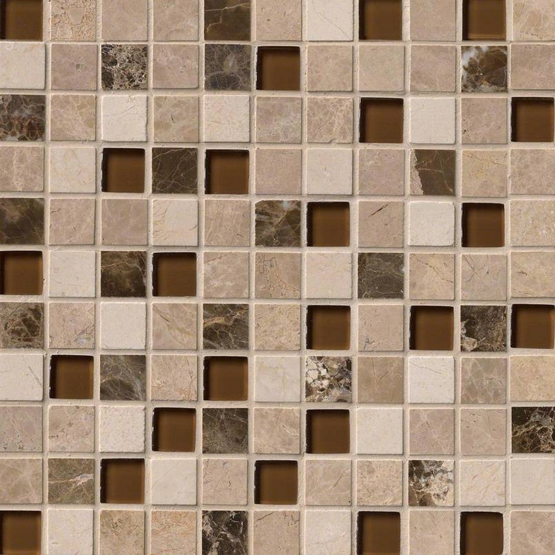 MS International Decorative Blends 12" x 12" Mixed Finish Stone and Glass 1x1 Mosaic