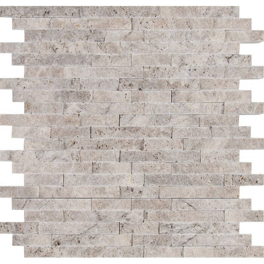 MS International Silver 12" x 12" Split Face Travertine Linear Mosaic