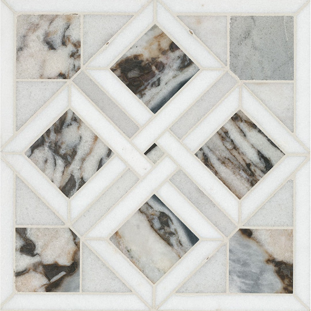 MS International 12" x 12" Tessere Pattern Polished Geometric Marble Mosaic