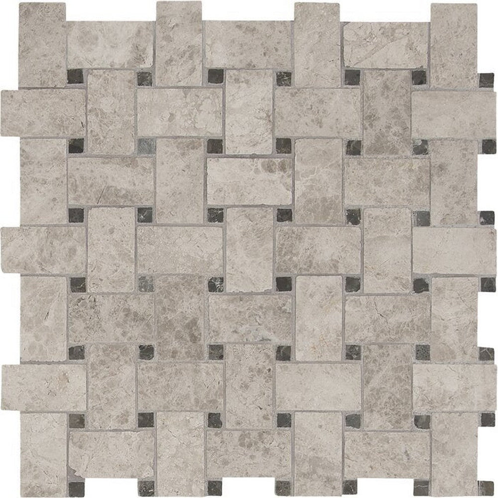 MS International Tundra Gray 12" x 12" Polished Marble Basketweave Mosaic