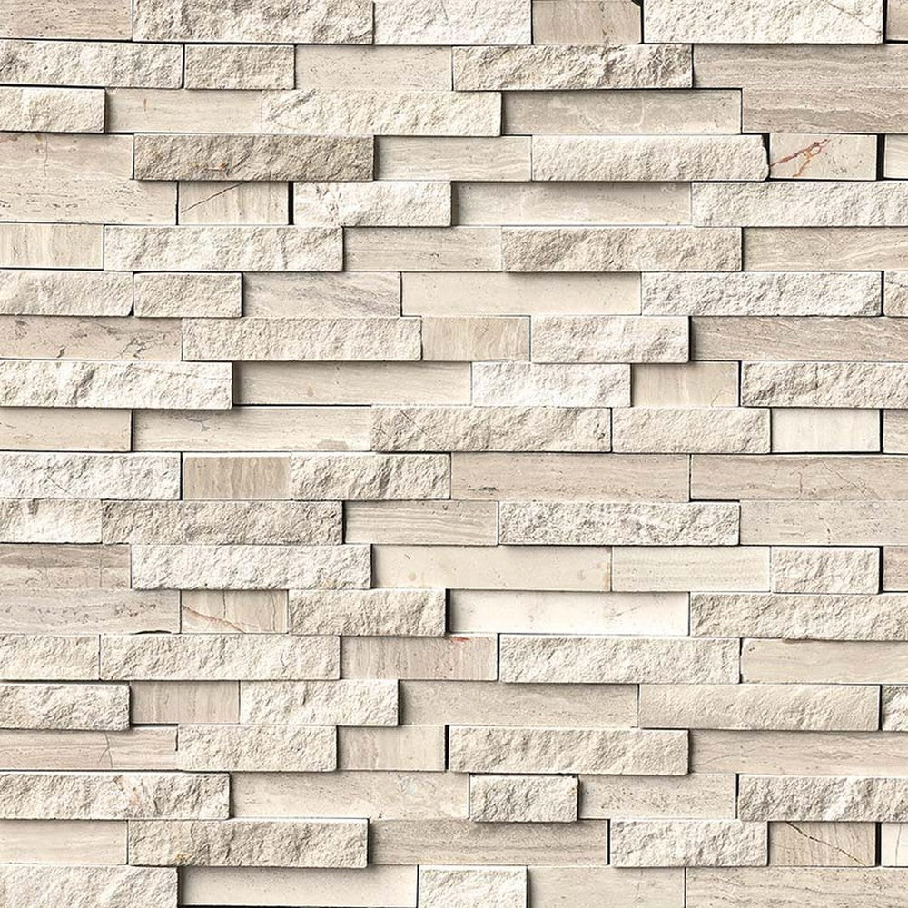 MS International White Quarry Splitface 12" x 12" Bumpy Marble Linear Mosaic