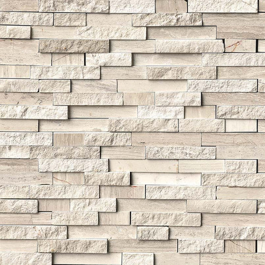 MS International White Quarry Splitface 12" x 12" Bumpy Marble Linear Mosaic