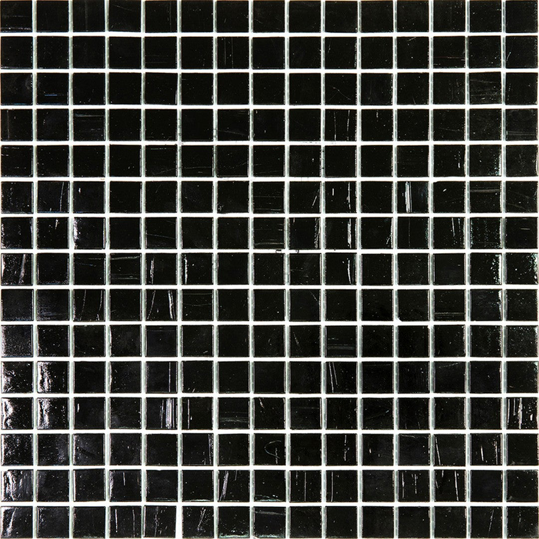 MiR Alma Solid Color 0.8" Stella Black 12" x 12" Glass Mosaic