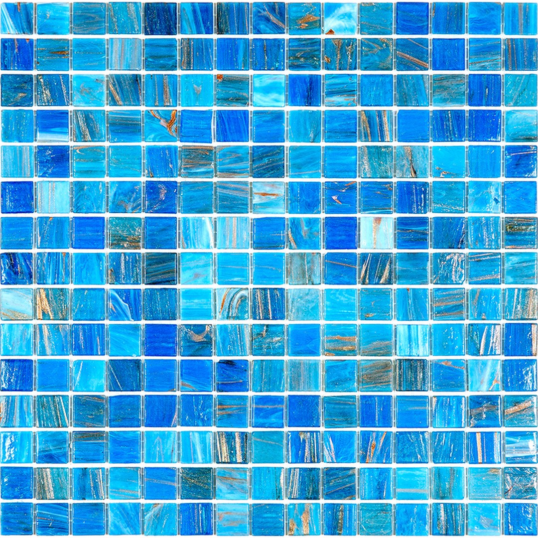 MiR Alma Solid Color 0.8" Stella Blue 12" x 12" Glass Mosaic