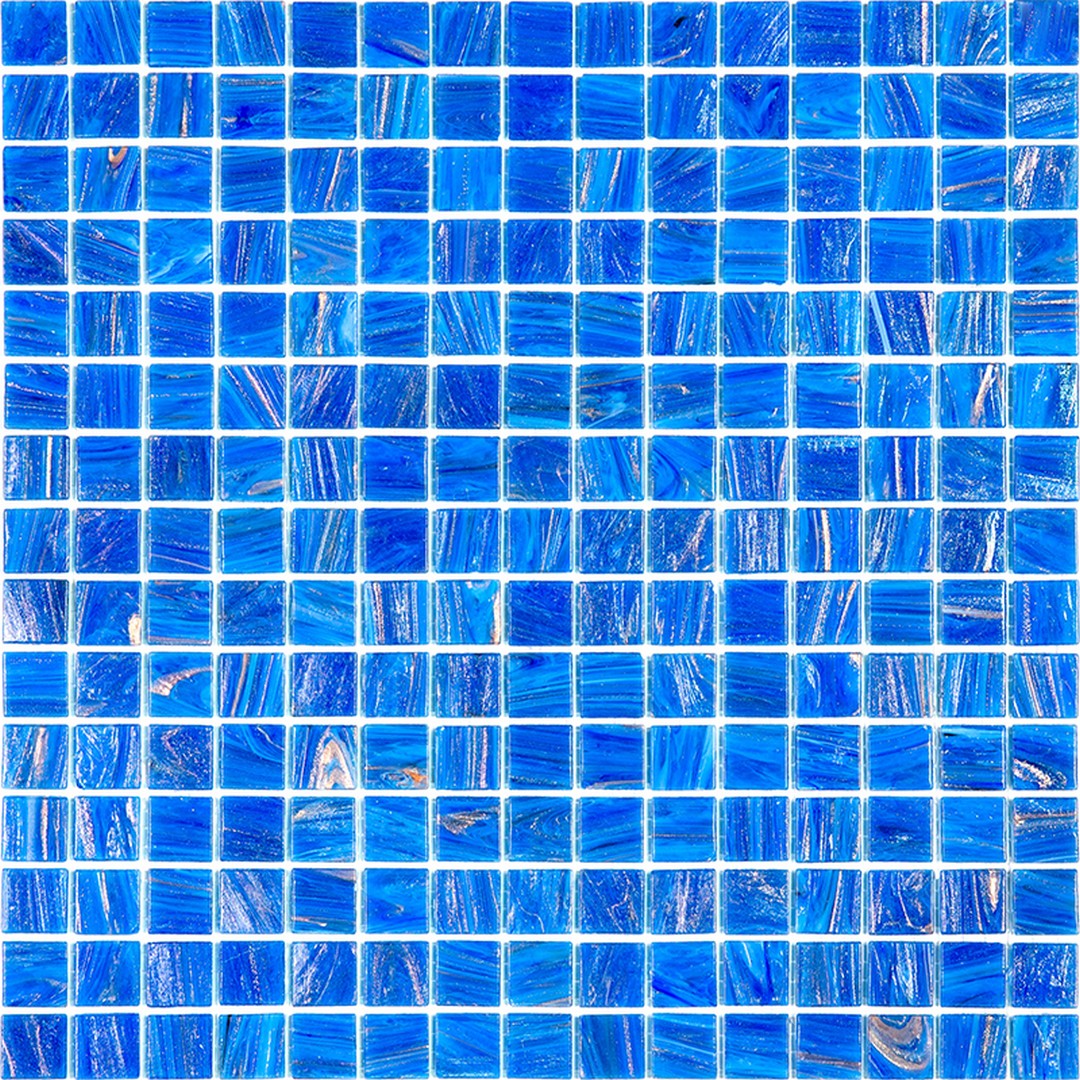 MiR Alma Solid Color 0.8" Stella Blue 12" x 12" Glass Mosaic