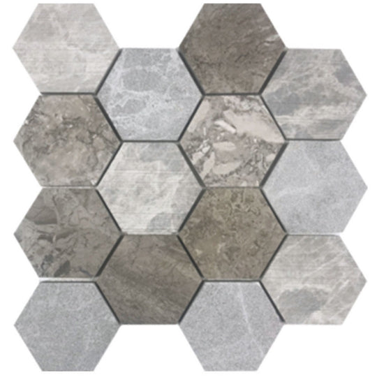 Tesoro 11.75" x 11.75" Contempo Multi 3" Hexagon Natural Stone Mosaic