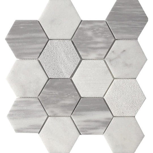 Tesoro 11.75" x 11.75" Contempo Hexagon Blend Natural Stone Mosaic