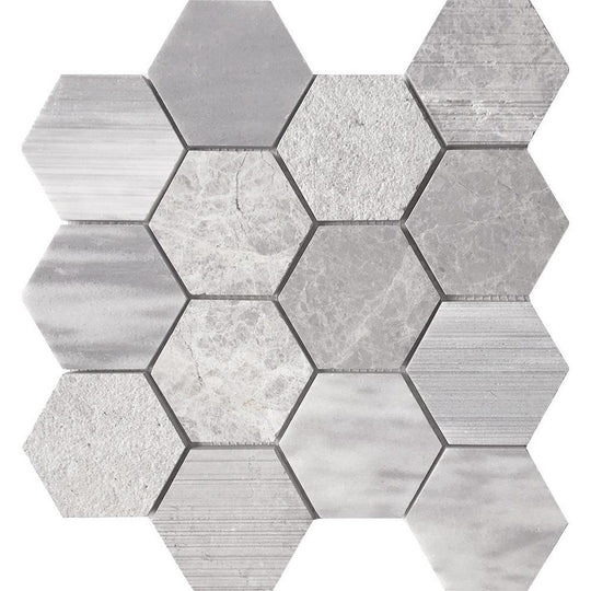 Tesoro 11.75" x 11.75" Contempo Hexagon Blend Natural Stone Mosaic