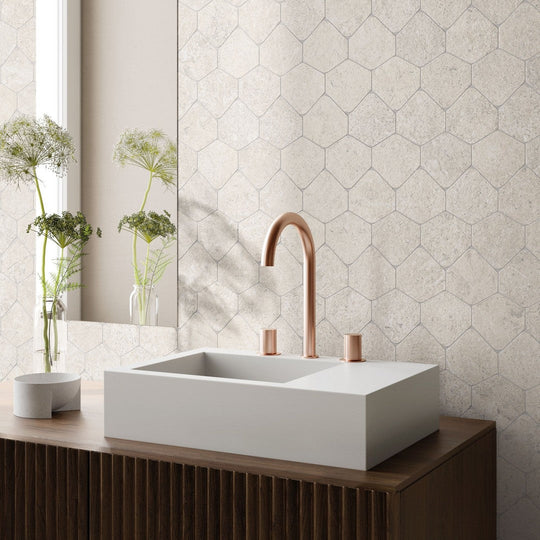 Tesoro-12-x-12-Kalkarea-Matte-3-Hexagon-Porcelain-Mosaic-Ivory
