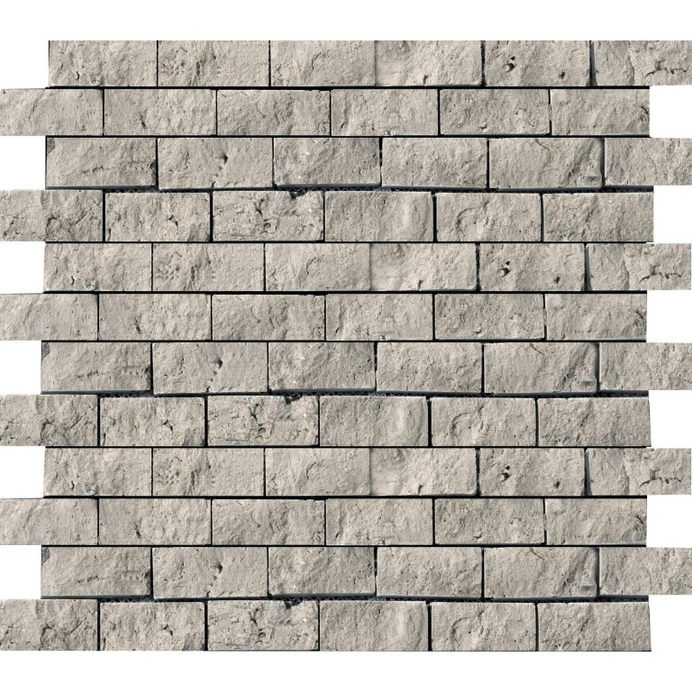 Emser Tile 12" x 12" Ancient Silver Tumbled Splitface Offset Travertine Mosaic