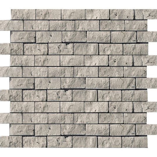 Emser Tile 12" x 12" Ancient Silver Tumbled Splitface Offset Travertine Mosaic