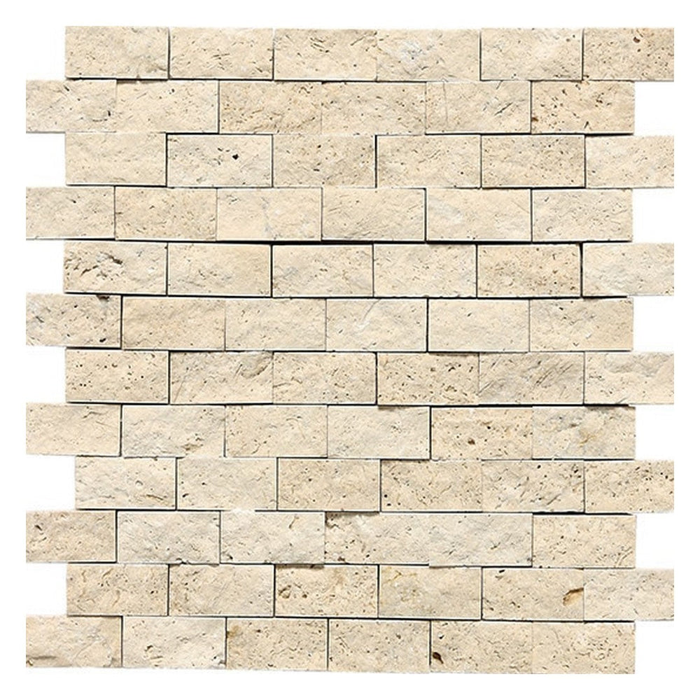 Daltile Travertine 12" x 12" Split Face 1x2" Brick Joint Mosaic