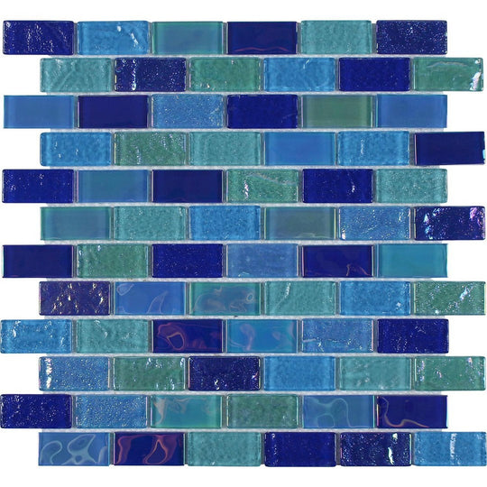 Tesoro 12" x 12" Mercury Interlocking 1x2" Brick Glass Mosaic
