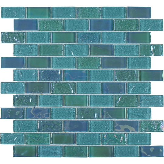Tesoro 12" x 12" Mercury Interlocking 1x2" Brick Glass Mosaic