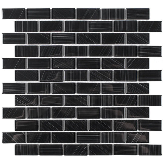 Tesoro 12" x 12" Striped Interlocking 1x2" Glass Mosaic