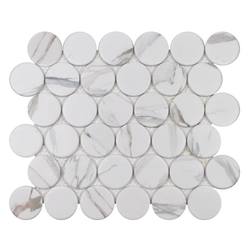 Tesoro 10.25" x 11.5" Native Matte 2" Penny Round Glass Mosaic