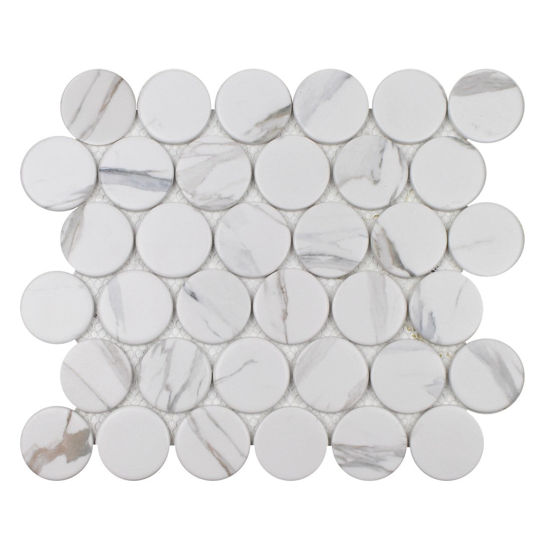 Tesoro 10.25" x 11.5" Native Matte 2" Penny Round Glass Mosaic