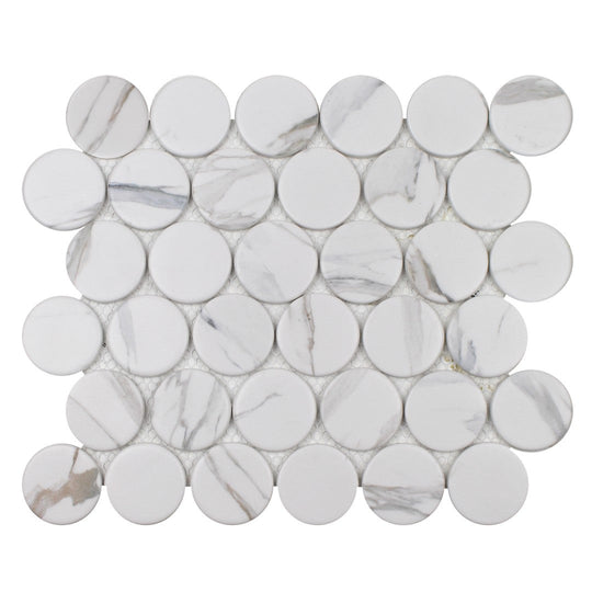 Tesoro 10.25" x 11.5" Native Matte 2" Penny Round Glass Mosaic