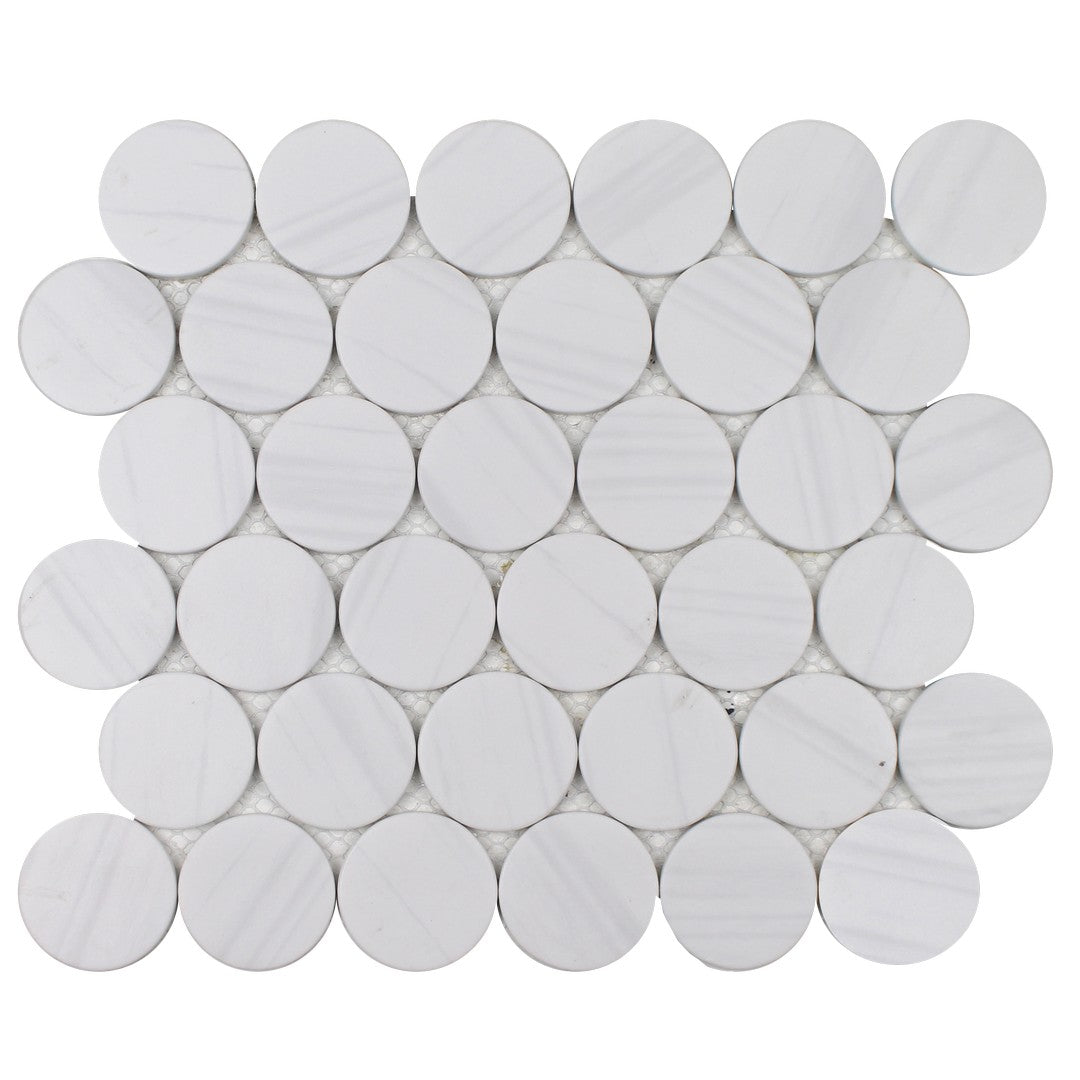 Tesoro 10.25" x 11.5" Native Matte 2" Penny Round Glass Mosaic