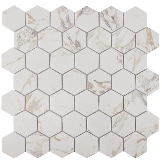 Tesoro 11.75" x 12" Native Matte 2" Hexagon Glass Mosaic