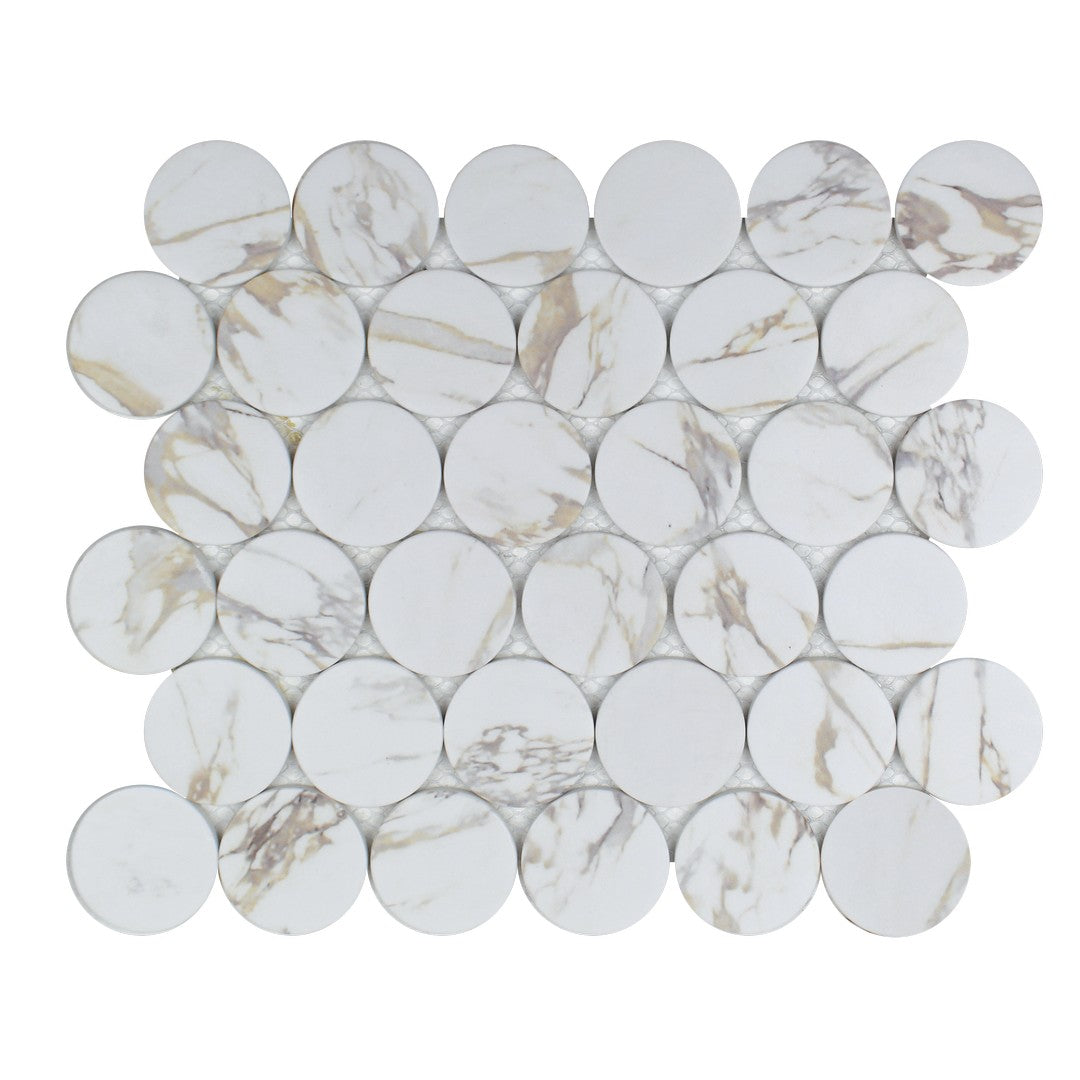 Tesoro 10.25" x 11.5" Native Matte 2" Penny Round Glass Mosaic