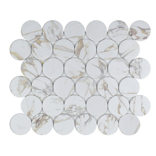 Tesoro 10.25" x 11.5" Native Matte 2" Penny Round Glass Mosaic