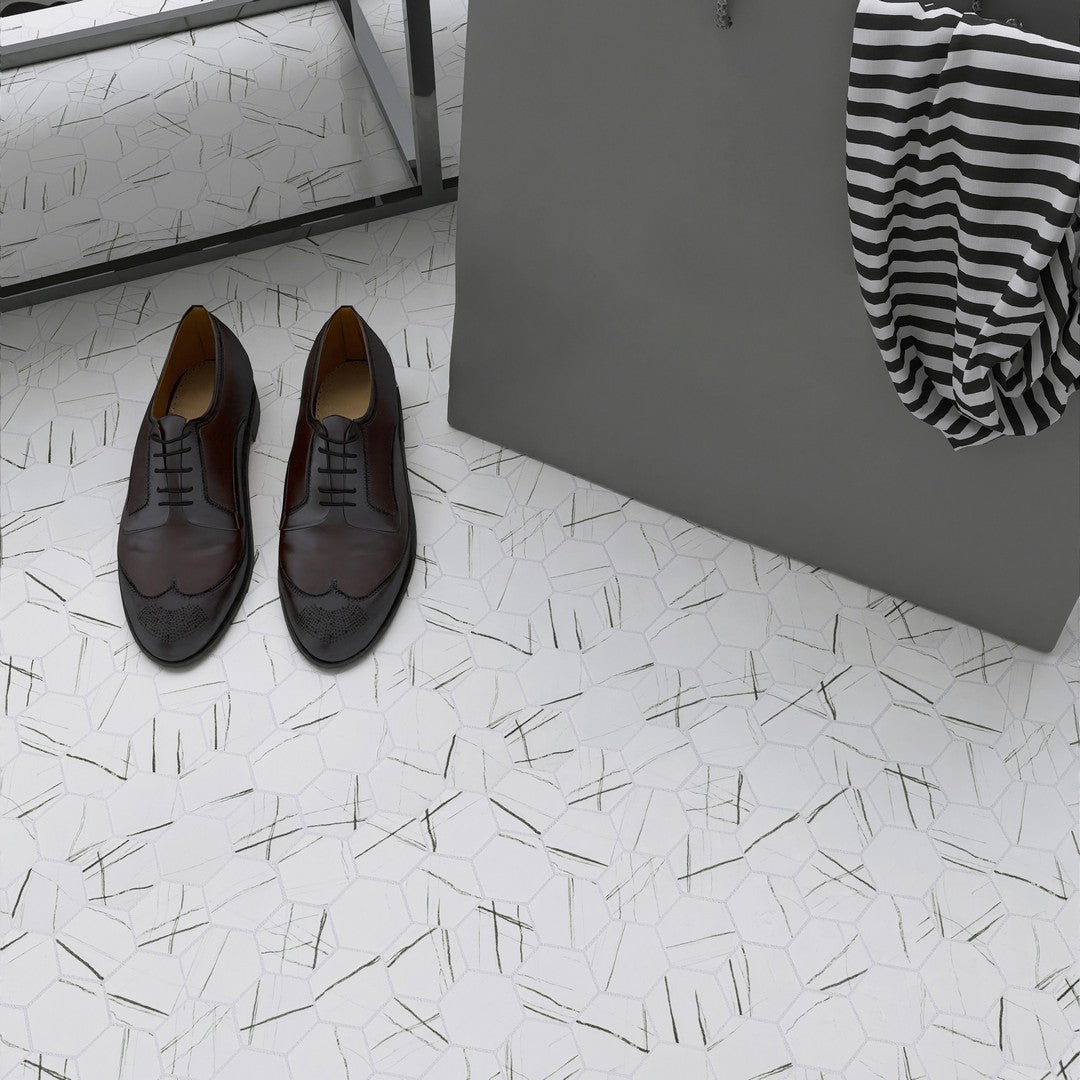 Tesoro-11.75-x-12-Native-Matte-2-Hexagon-Glass-Mosaic-Howlite