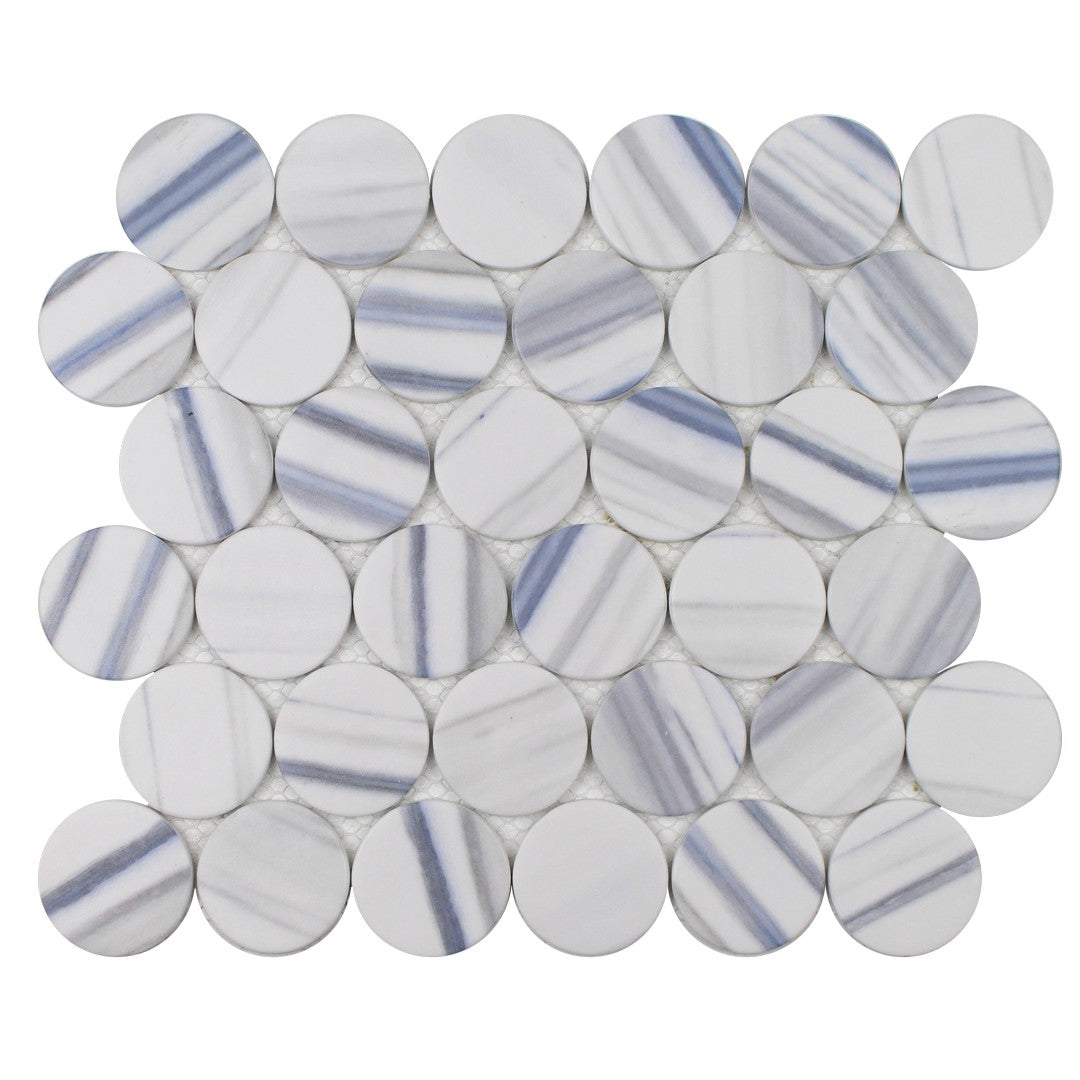 Tesoro 10.25" x 11.5" Native Matte 2" Penny Round Glass Mosaic
