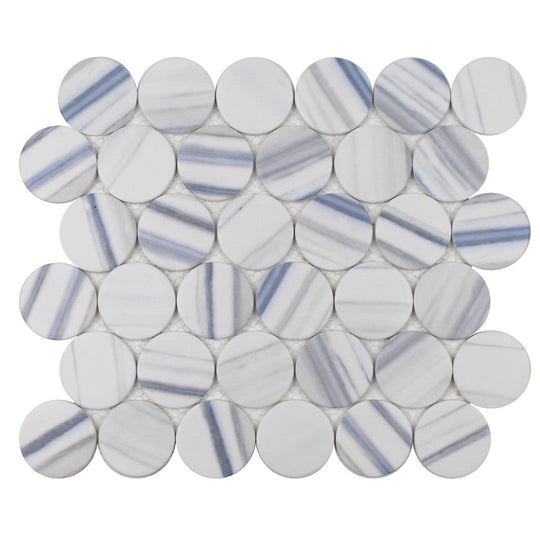 Tesoro 10.25" x 11.5" Native Matte 2" Penny Round Glass Mosaic