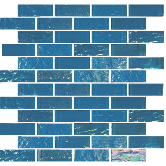 Tesoro 11.50" x 11.75" Nautical Glossy 1x3" Staggered Glass Mosaic