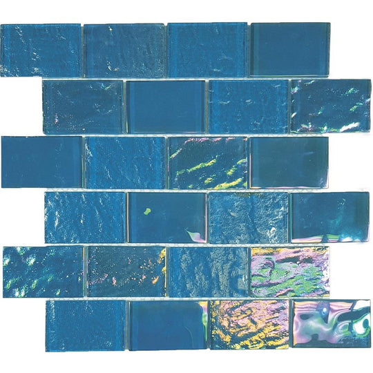 Tesoro 11.50" x 11.75" Nautical Glossy 2x3" Staggered Glass Mosaic