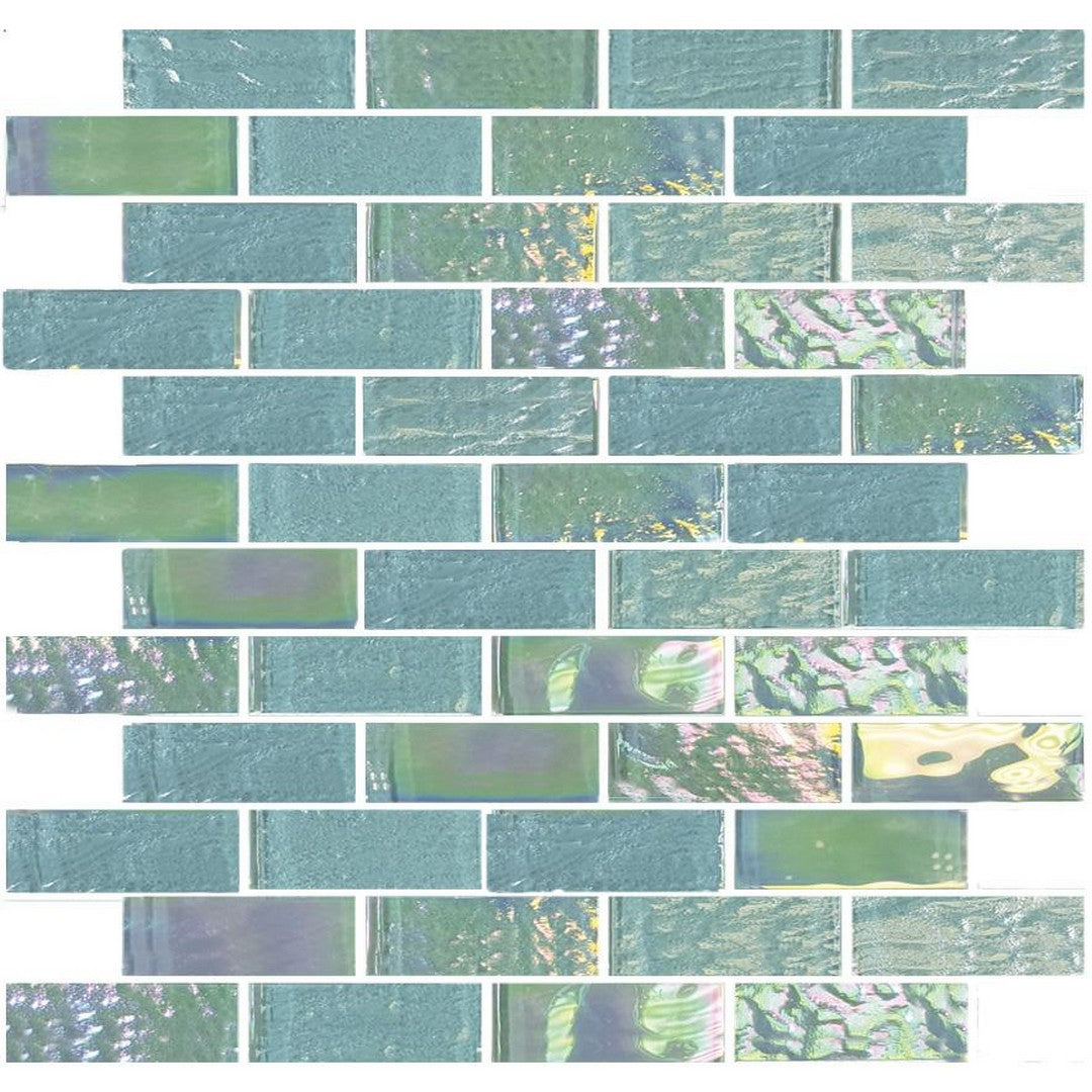 Tesoro 11.50" x 11.75" Nautical Glossy 1x3" Staggered Glass Mosaic