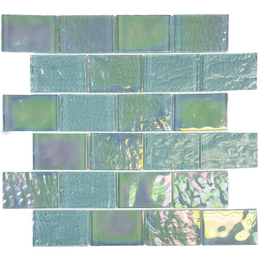 Tesoro 11.50" x 11.75" Nautical Glossy 2x3" Staggered Glass Mosaic