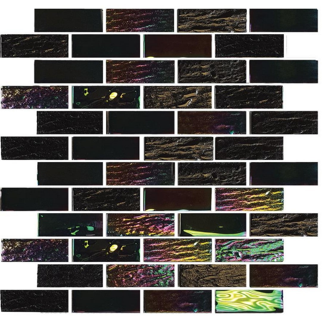 Tesoro 11.50" x 11.75" Nautical Glossy 1x3" Staggered Glass Mosaic