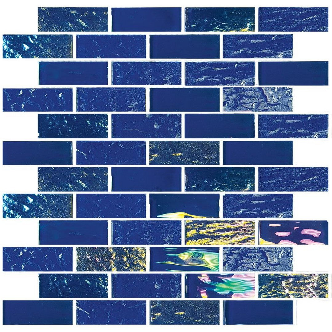Tesoro 11.50" x 11.75" Nautical Glossy 1x3" Staggered Glass Mosaic